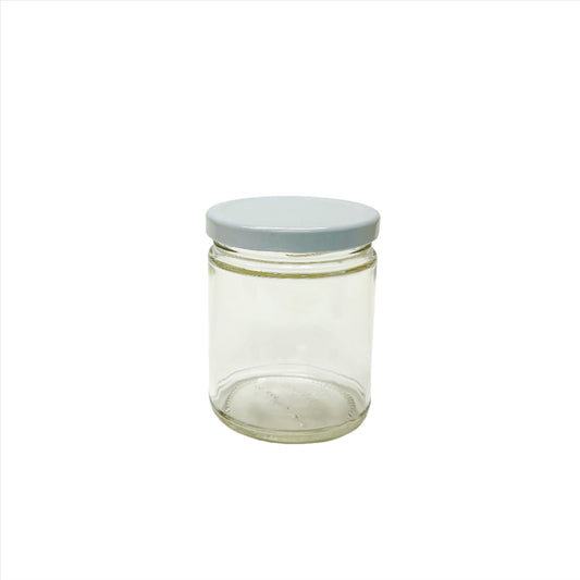 glass jar with white lid