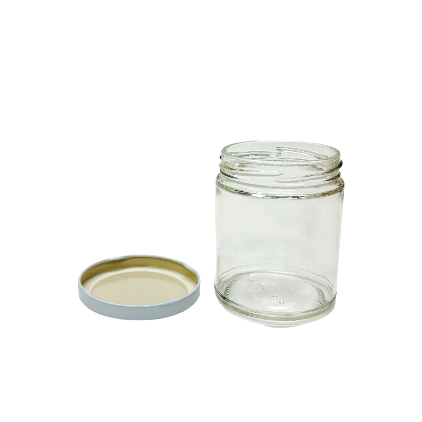 clear glass jar with white lid