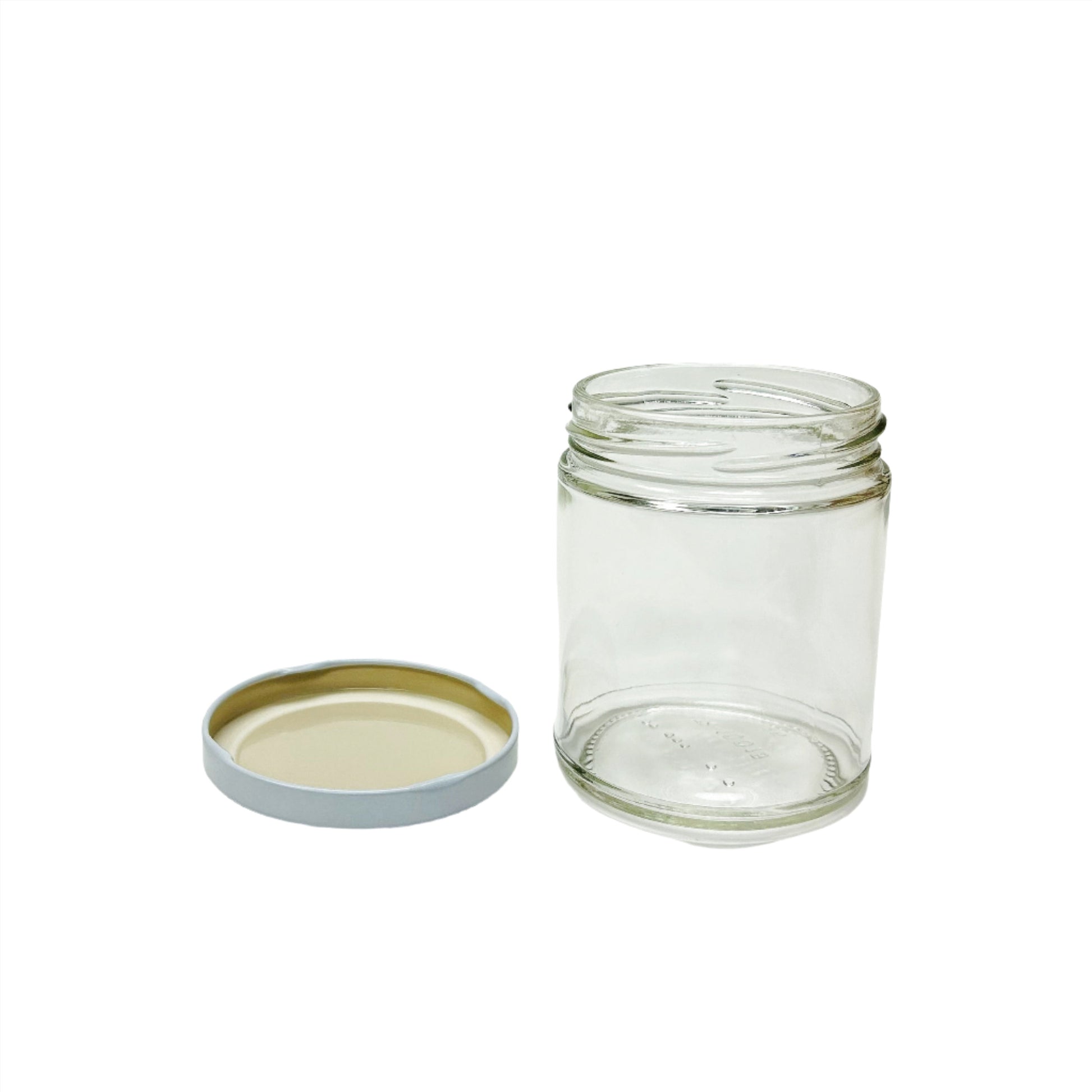 clear glass jar with white lid
